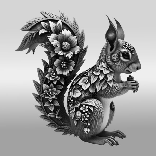 3D Squirrel Illusion Art File with Floral Details,