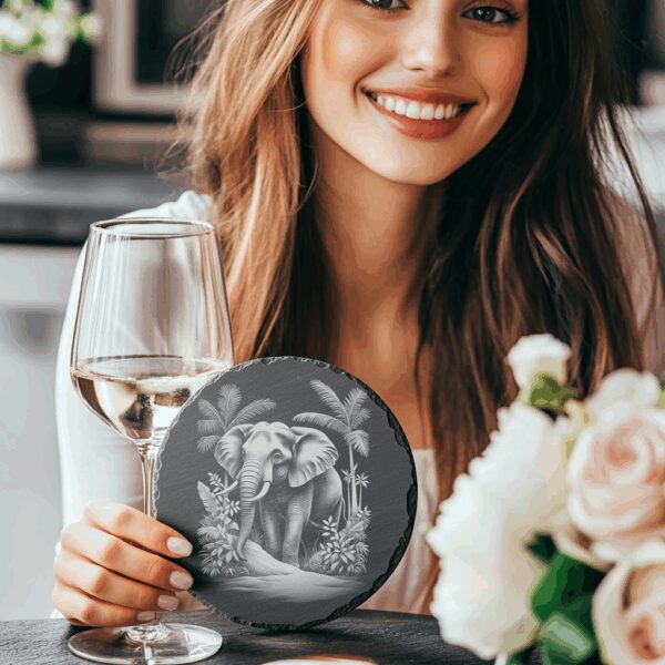 Adorable Elephant Slate Coaster Engraving PNG, 3D Illusion,