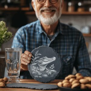 Alligator Water Slate Coaster Engraving File, Unique PNG