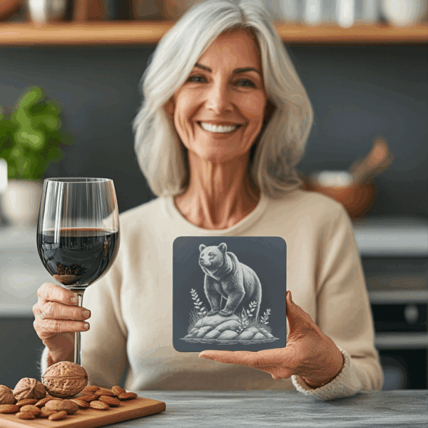 Bear Rock Slate Coaster Laser Engraving PNG, Instant