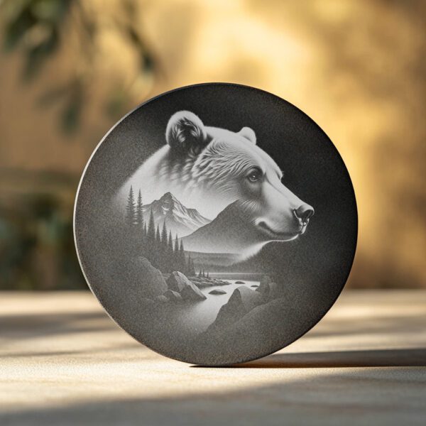 Bear Slate Coaster Engraving Design, Rustic Nature Decor,