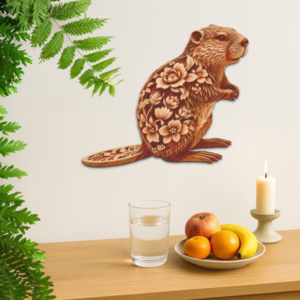 Beaver 3D Illusion Laser Engraving File, Floral Animal