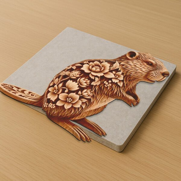 Beaver 3D Illusion Laser Engraving File, Floral Animal
