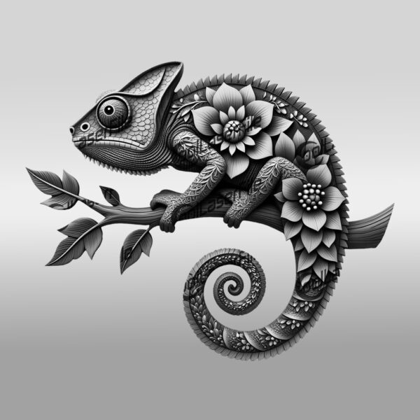 Chameleon Branch 3D Illusion Laser Engraving Design, Unique