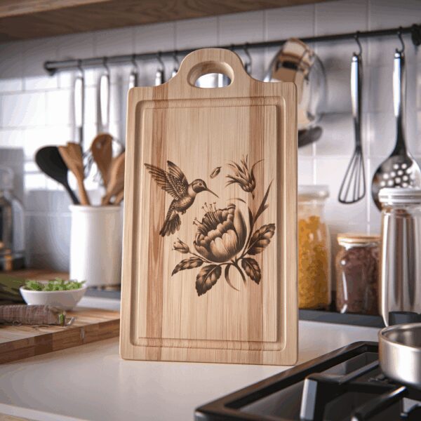 Chopping Board Laser Engraving File, Hummingbird Flower 3D