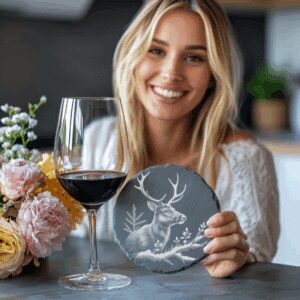 Deer Antlers Slate Coaster Design, Nature PNG Download