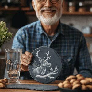 Deer Antlers Slate Coaster Design, Nature PNG Download