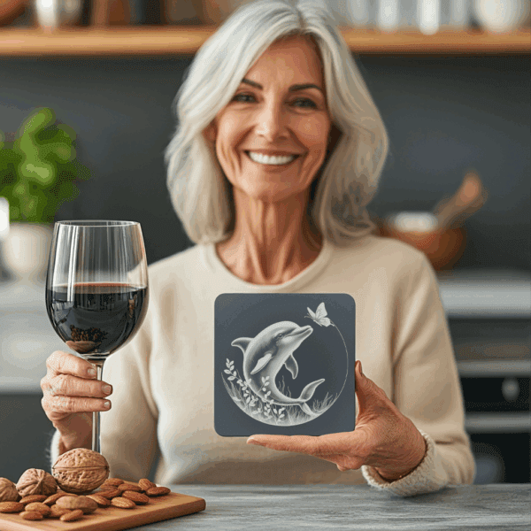 Dolphin and Butterfly Slate Coaster Engraving Art, Digital