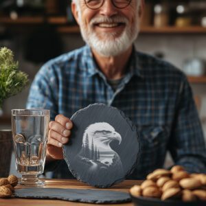Eagle Head Forest Slate Coaster Engraving Design, PNG