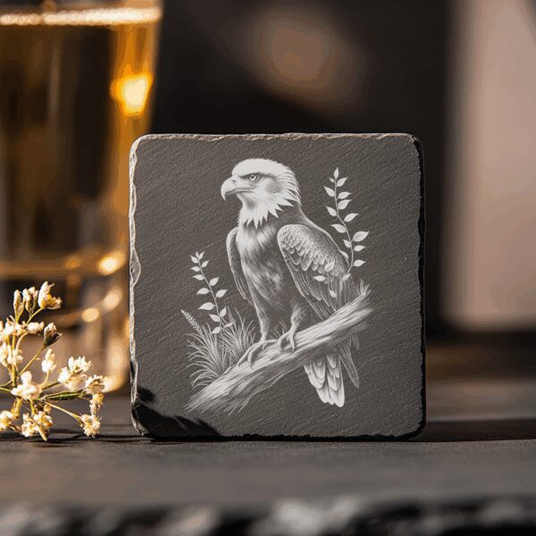 Eagle Slate Coaster Engraving PNG, Wildlife Design, Digital