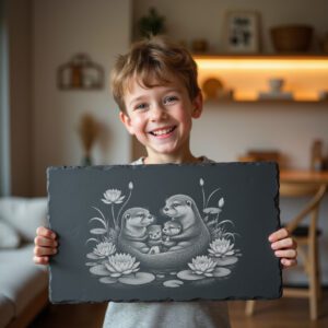 Engraved Slate Cheese Board with Otter Family, Water