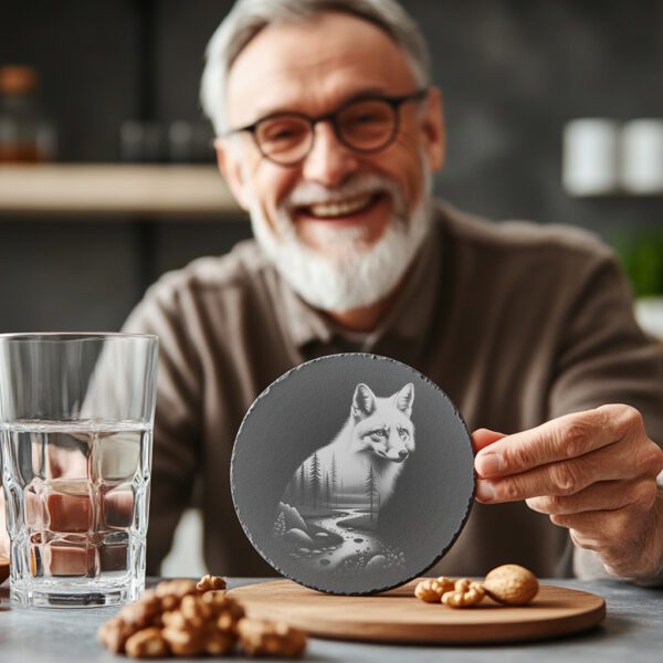Fox Engraving Design for Slate Coaster, Wild Animal
