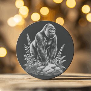 Gorilla Slate Coaster Design, Laser Engraving PNG, Wildlife