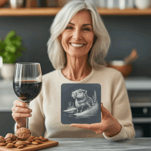 Groundhog Slate Coaster Laser Engraving PNG, Water-Inspired Animal