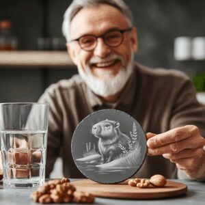 Groundhog Slate Coaster Laser Engraving PNG, Water-Inspired Animal