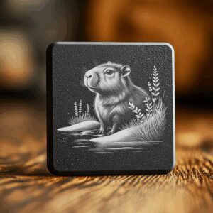 Groundhog Slate Coaster Laser Engraving PNG, Water-Inspired Animal