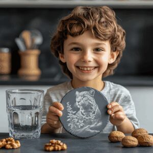 Jaguar Laser Engraved Slate Coaster PNG, Wildlife Art,