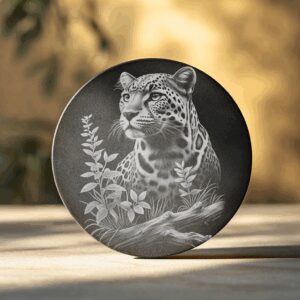 Jaguar Laser Engraved Slate Coaster PNG, Wildlife Art,