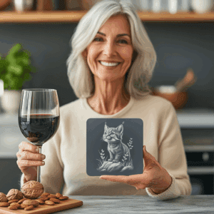 Kitten Rock Slate Coaster Design, Laser Engraved Cat