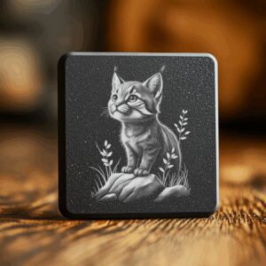 Kitten Rock Slate Coaster Design, Laser Engraved Cat