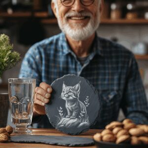 Kitten Rock Slate Coaster Design, Laser Engraved Cat