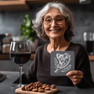 Koala Tree Branch Slate Coaster PNG, Laser Engraved