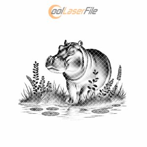 Laser Engraved Hippo in Water Slate Coaster Design,