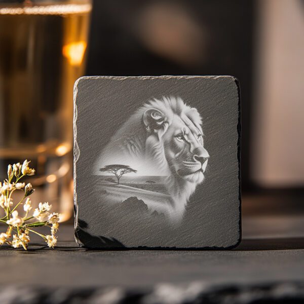 Lion Laser Engraving File for Slate Coaster, Wild
