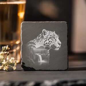 Majestic Jaguar Slate Coaster Engraving File, Wild Animal