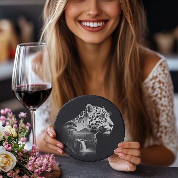 Majestic Jaguar Slate Coaster Engraving File, Wild Animal