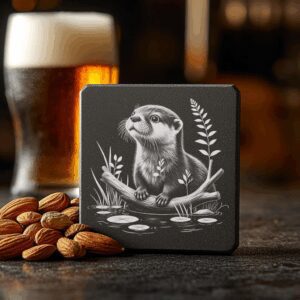 Otter on Branch Slate Coaster PNG, Wildlife Laser