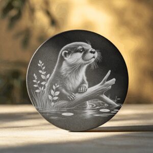 Otter on Log Slate Coaster Design, Laser Engraving