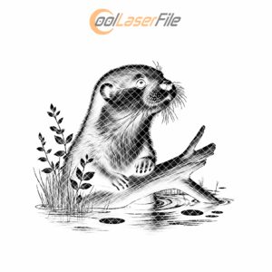 Otter on Log Slate Coaster Design, Laser Engraving