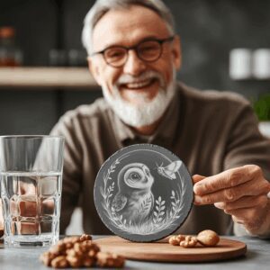 Owl and Moth Slate Coaster Engraving PNG, Unique