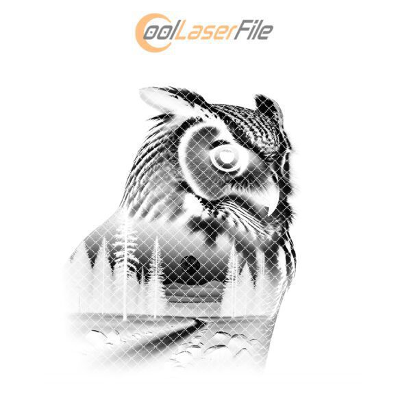 Owl Double Exposure Slate Coaster Design, Laser Engraving