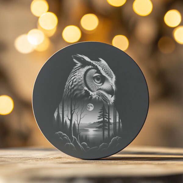 Owl Slate Coaster Design, Wild Animal Laser Engraving