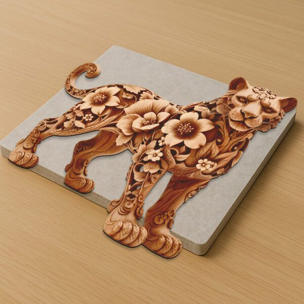 Panther 3D Illusion Laser Engraved Floral Animal Art,