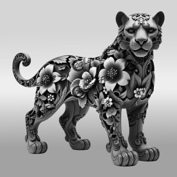 Panther 3D Illusion Laser Engraved Floral Animal Art,