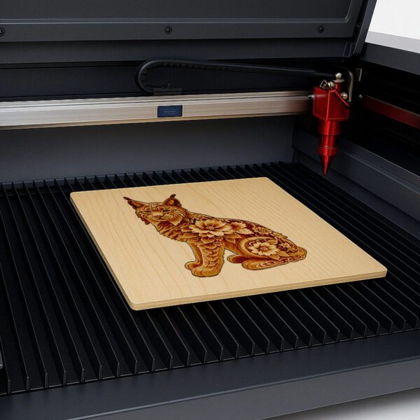 Realistic Cat and Floral 3D Illusion Laser Engraving