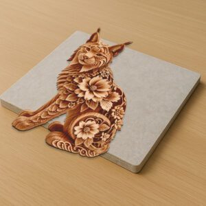 Realistic Cat and Floral 3D Illusion Laser Engraving