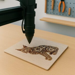 Realistic Cat and Floral 3D Illusion Laser Engraving