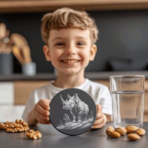 Rhino Rock Slate Coaster Design, Laser Engraving PNG,