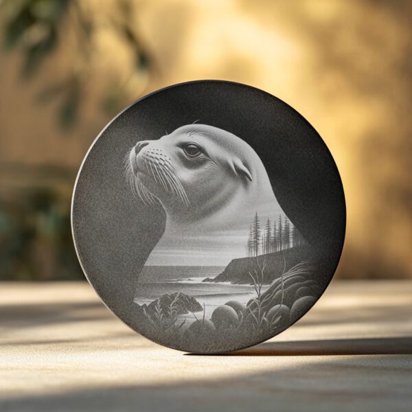 Sea Lion Art Slate Coaster Engraving Design, Wild