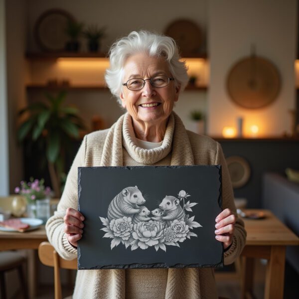Slate Cheese Board Engraving File, Armadillo Family Peonies,