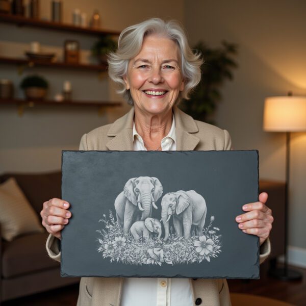 Slate Cheese Board Engraving File, Elephant Family Wildflower