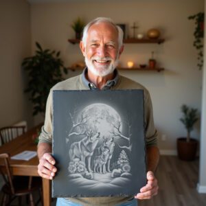 Slate Cheese Board Engraving File, Wolves Howling, Elegant
