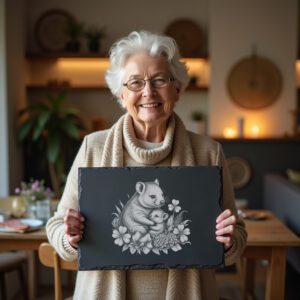 Slate Cheese Board Engraving File, Wombat Family Design,