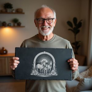 Slate Cheese Board, Horse Trio Sunburst Arch, Charcuterie