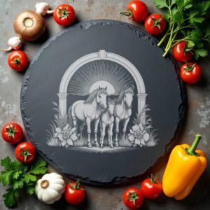Slate Cheese Board, Horse Trio Sunburst Arch, Charcuterie