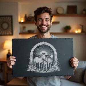 Slate Cheese Board, Horse Trio Sunburst Arch, Charcuterie